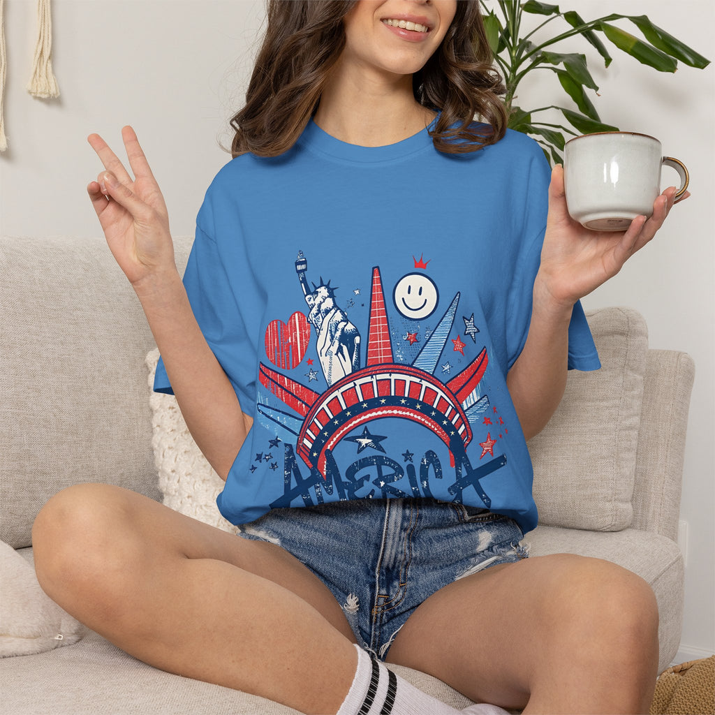 America Graphic T-Shirt — Patriotic Statue of Liberty 4th of July Tee