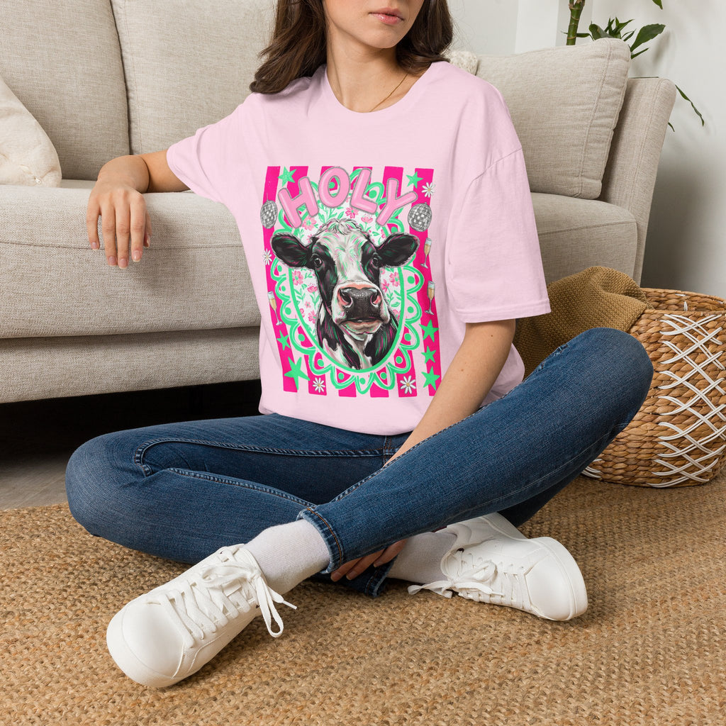 Holly Cow Graphic T-Shirt — Festive Cow Art Tee