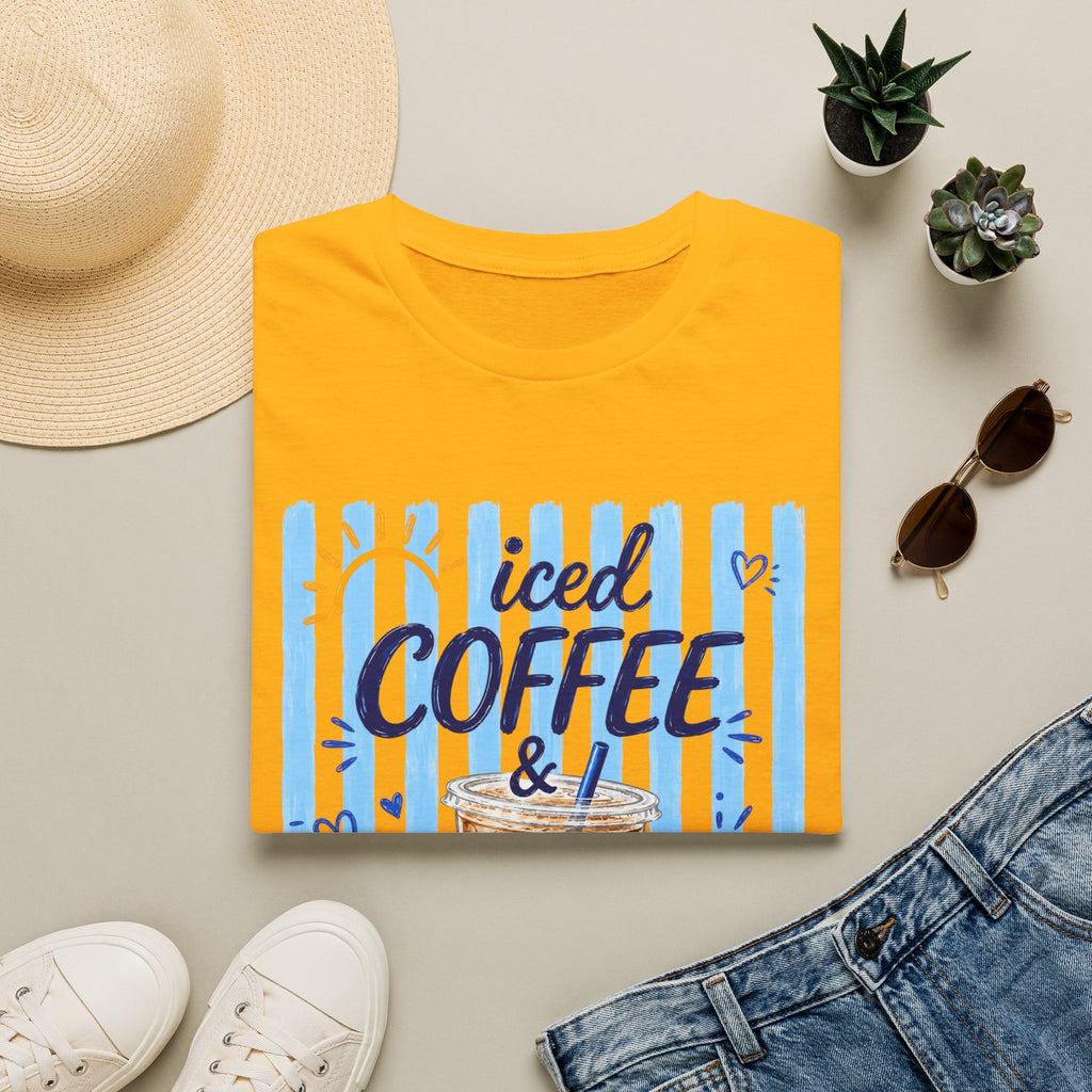 Iced Coffee & Sunshine T-Shirt — Cute Blue Striped Summer Tee