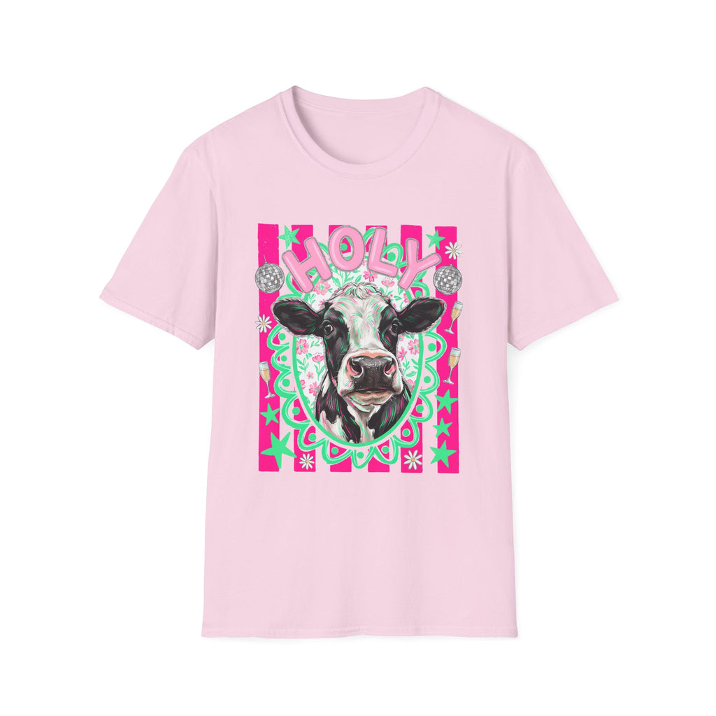 Holly Cow Graphic T-Shirt — Festive Cow Art Tee
