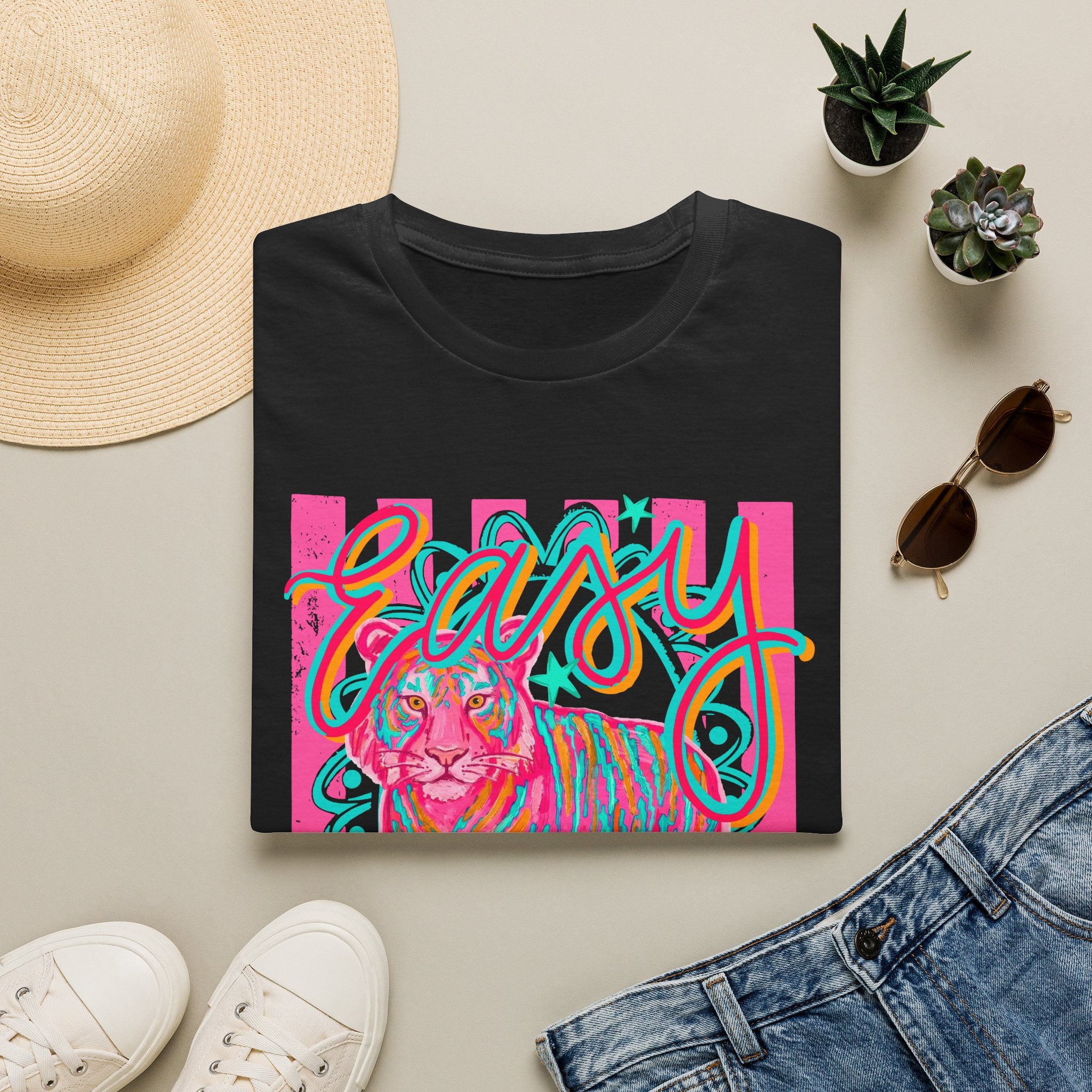 Easy Tiger T-Shirt — Colorful Retro Neon Tiger Graphic