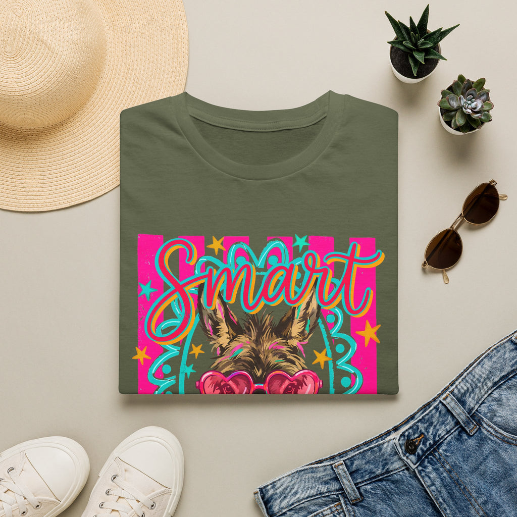 Smart Donkey T-Shirt — Colorful Heart-Sunglasses Graphic Tee for Animal Lovers