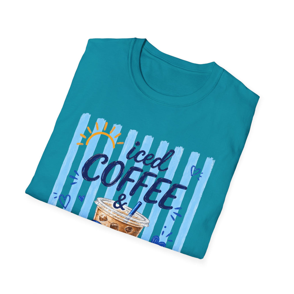 Iced Coffee & Sunshine T-Shirt — Cute Blue Striped Summer Tee