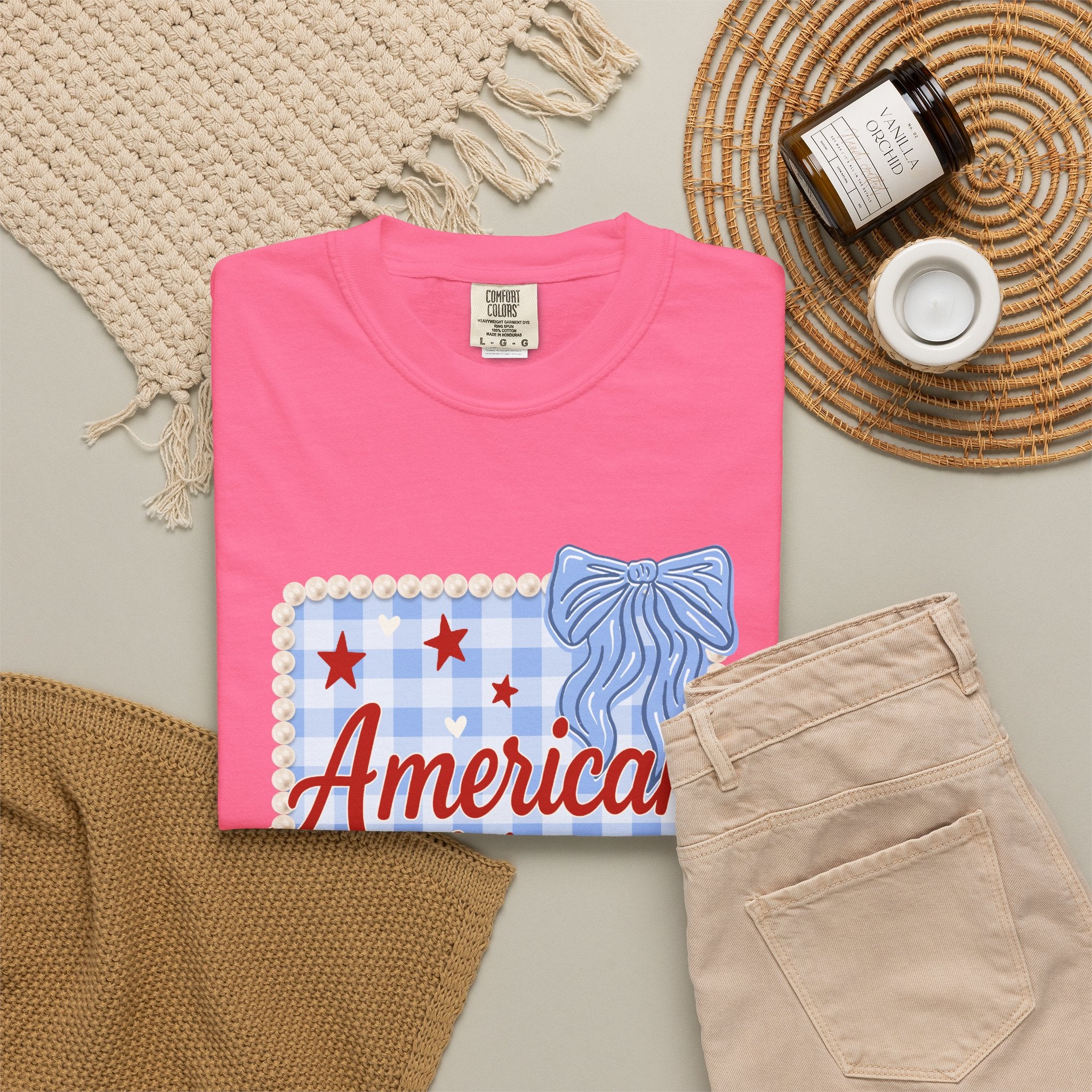 American Honey T-Shirt — Patriotic Gingham Graphic Tee