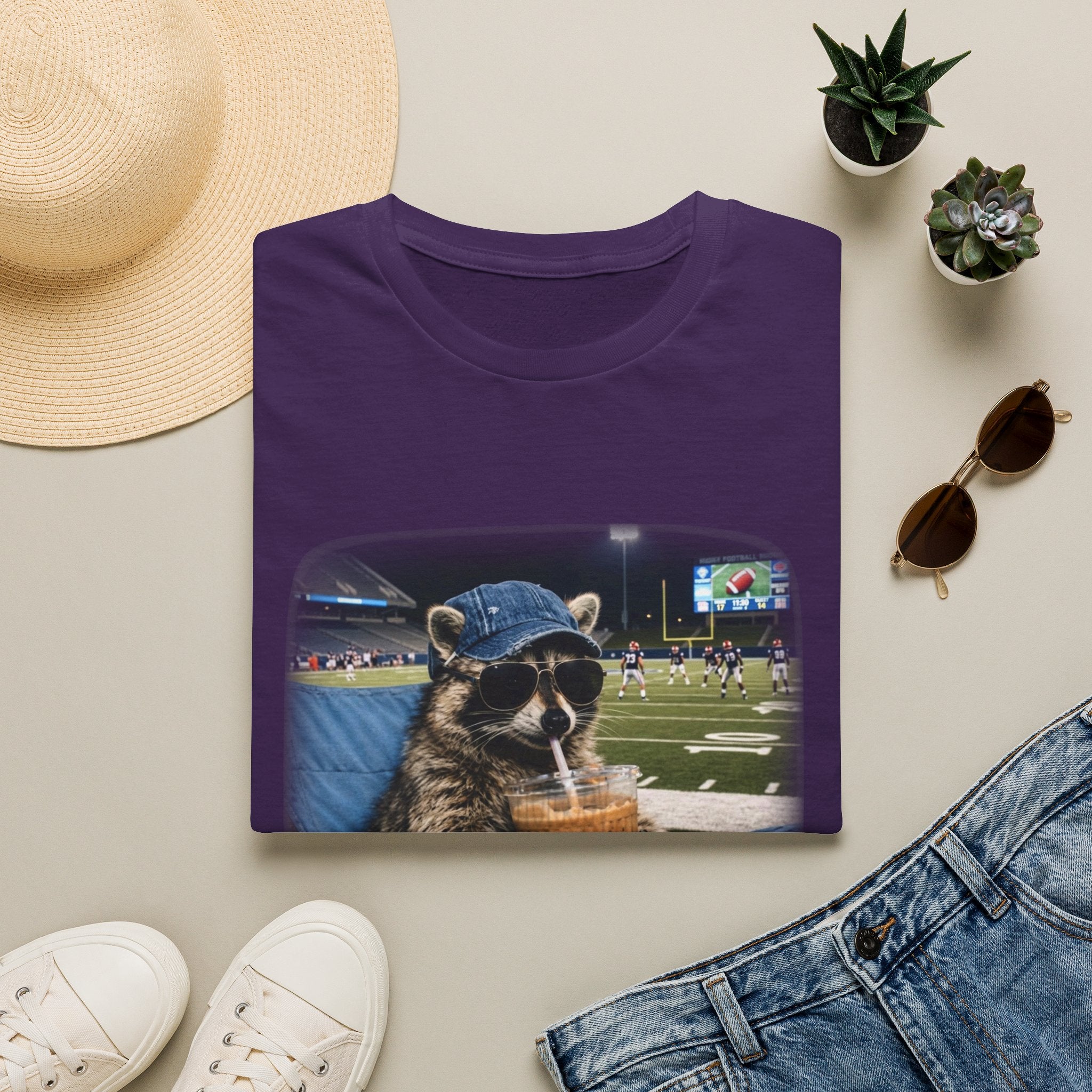 Raccoon Football Stadium Tee – "I Live Here Now" Graphic T-Shirt