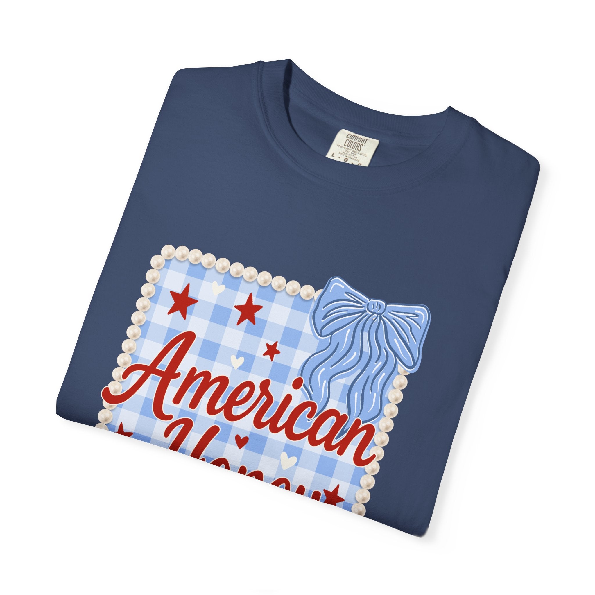 American Honey T-Shirt — Patriotic Gingham Graphic Tee
