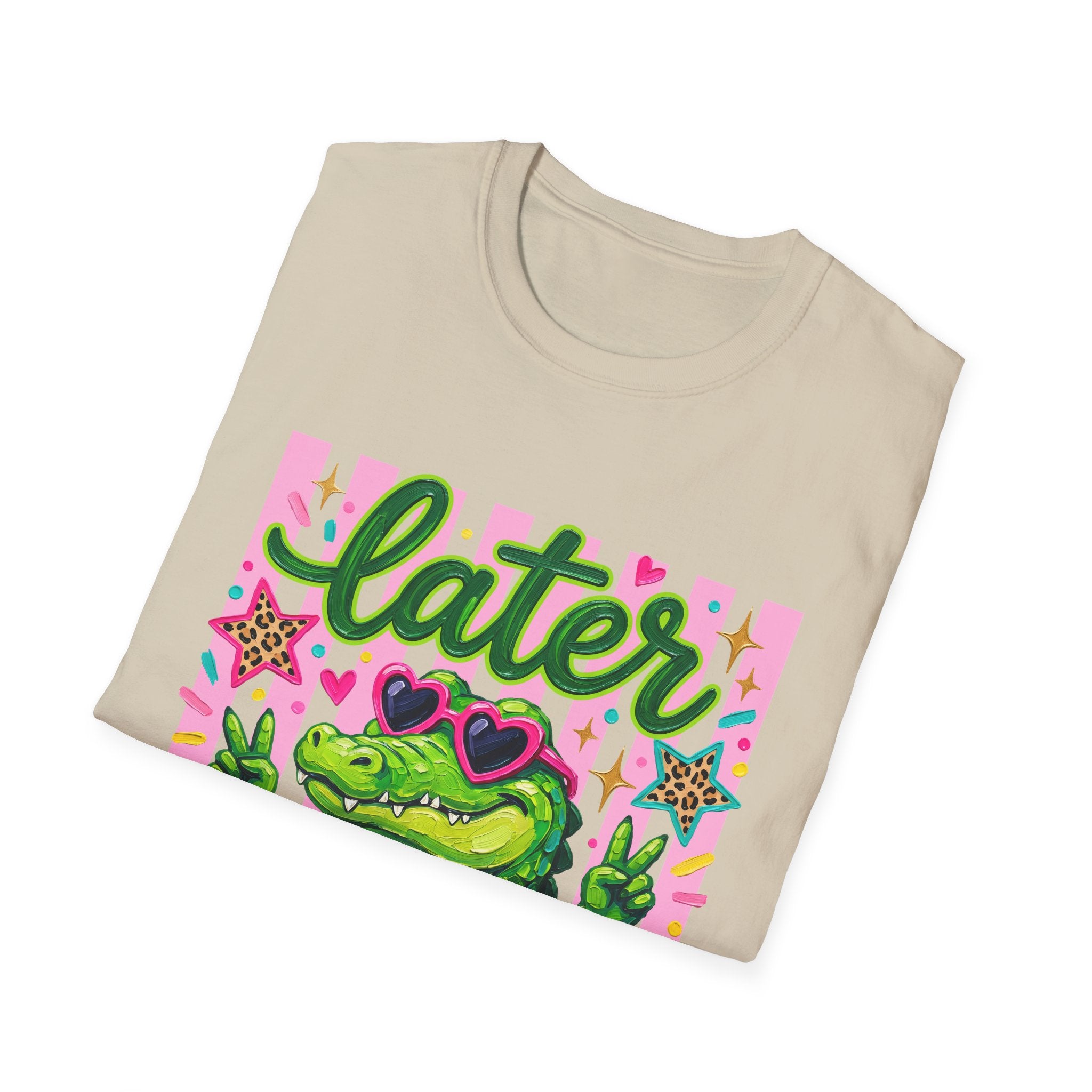 Later Alligator T-Shirt — Cute Retro Croc Graphic Tee with Heart Sunglasses
