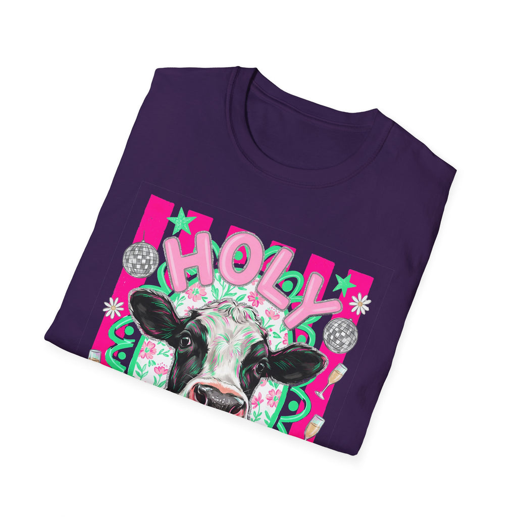 Holly Cow Graphic T-Shirt — Festive Cow Art Tee
