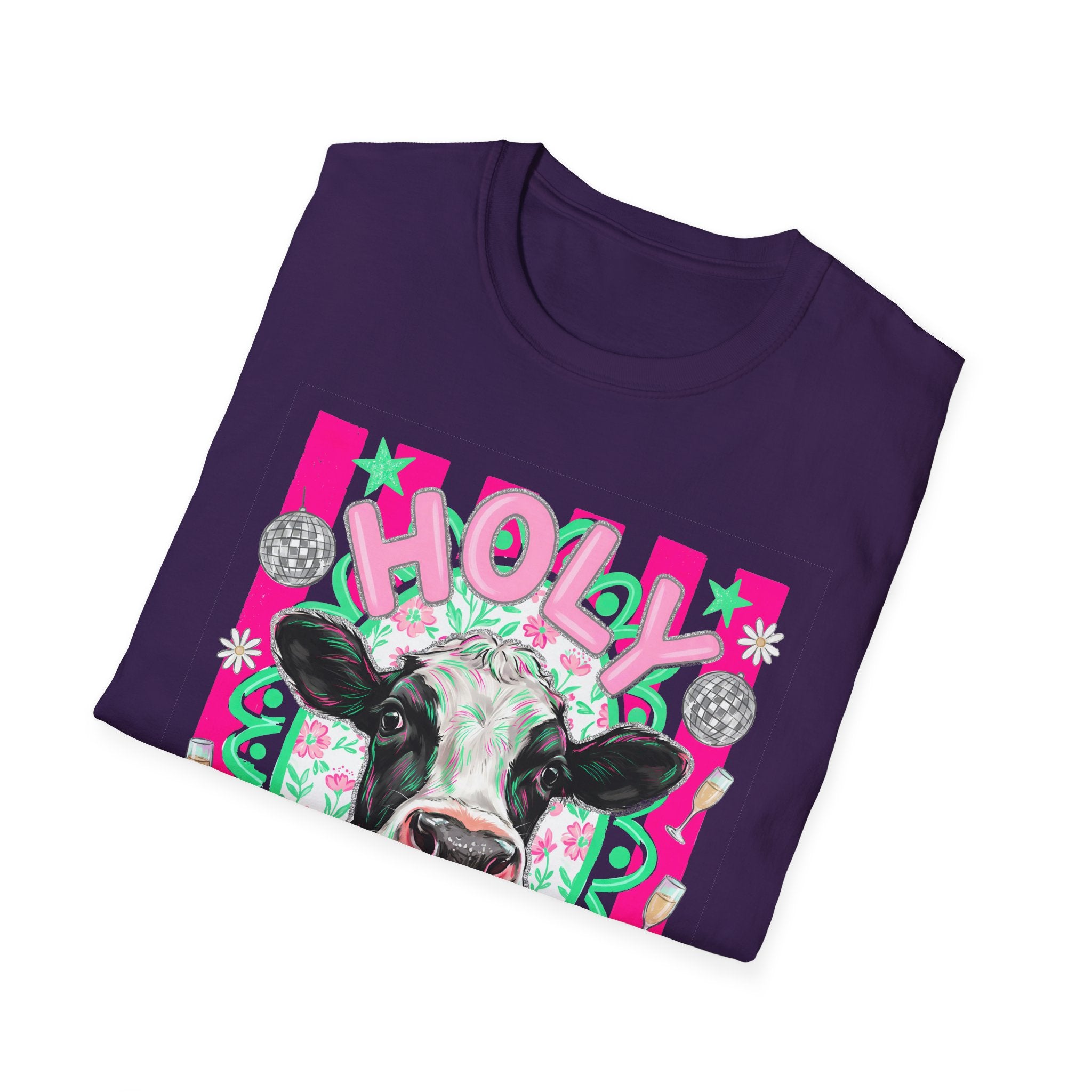 Holly Cow Graphic T-Shirt — Festive Cow Art Tee