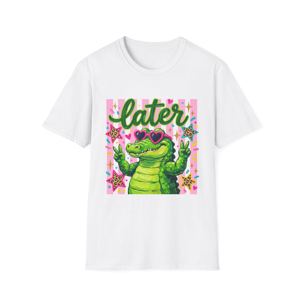 Later Alligator T-Shirt — Cute Retro Croc Graphic Tee with Heart Sunglasses