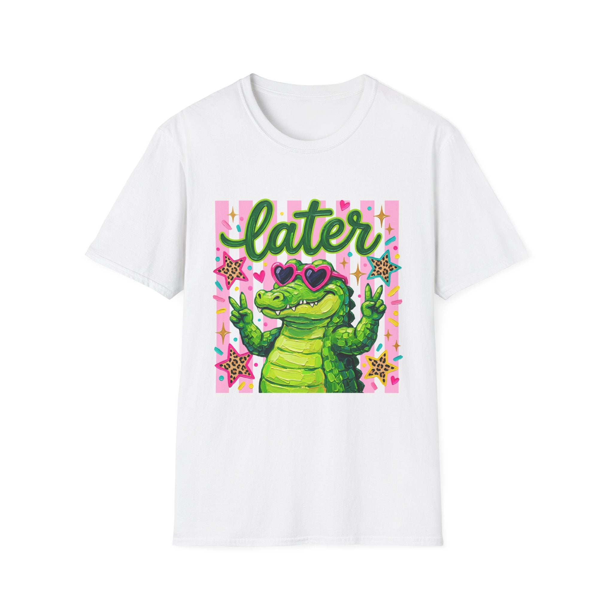 Later Alligator T-Shirt — Cute Retro Croc Graphic Tee with Heart Sunglasses