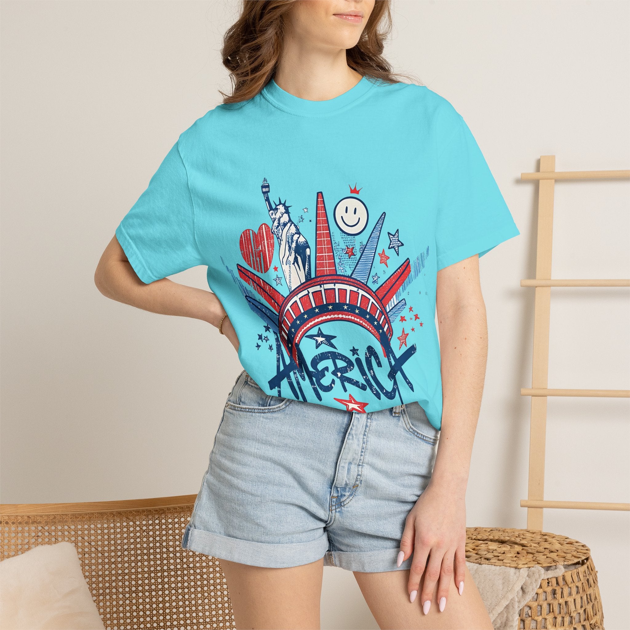 America Graphic T-Shirt — Patriotic Statue of Liberty 4th of July Tee