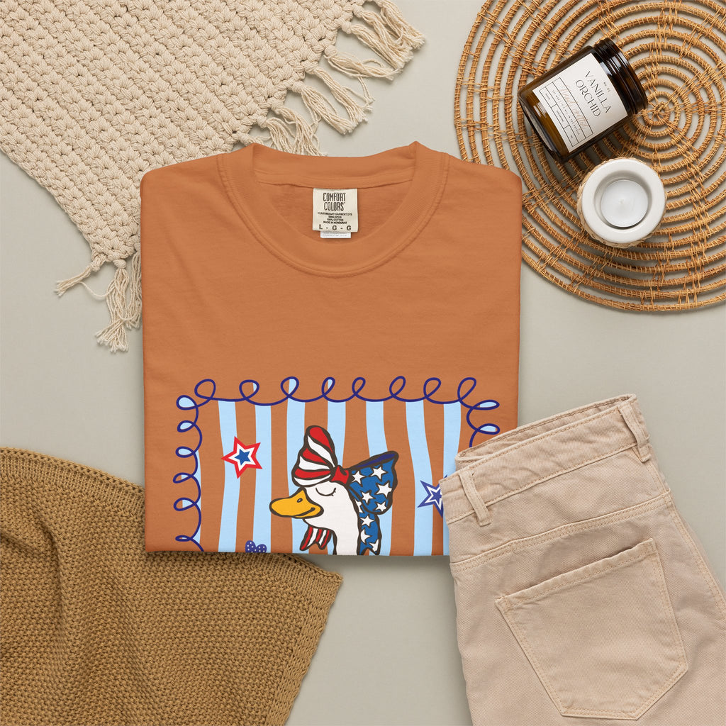 Patriotic Goose Graphic T-Shirt — "Proud Mama" Americana Tee