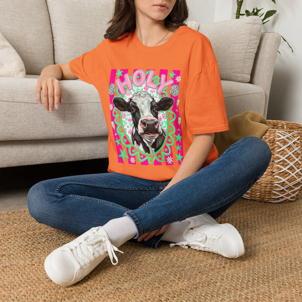 Holly Cow Graphic T-Shirt — Festive Cow Art Tee