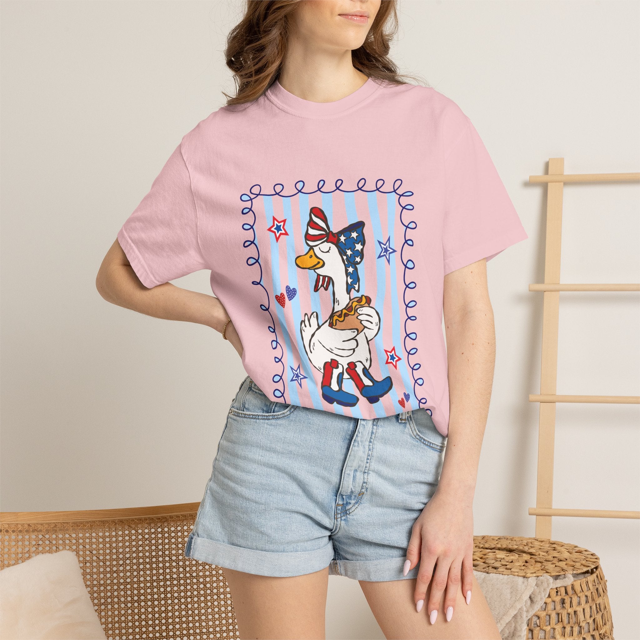 Patriotic Goose Graphic T-Shirt — "Proud Mama" Americana Tee
