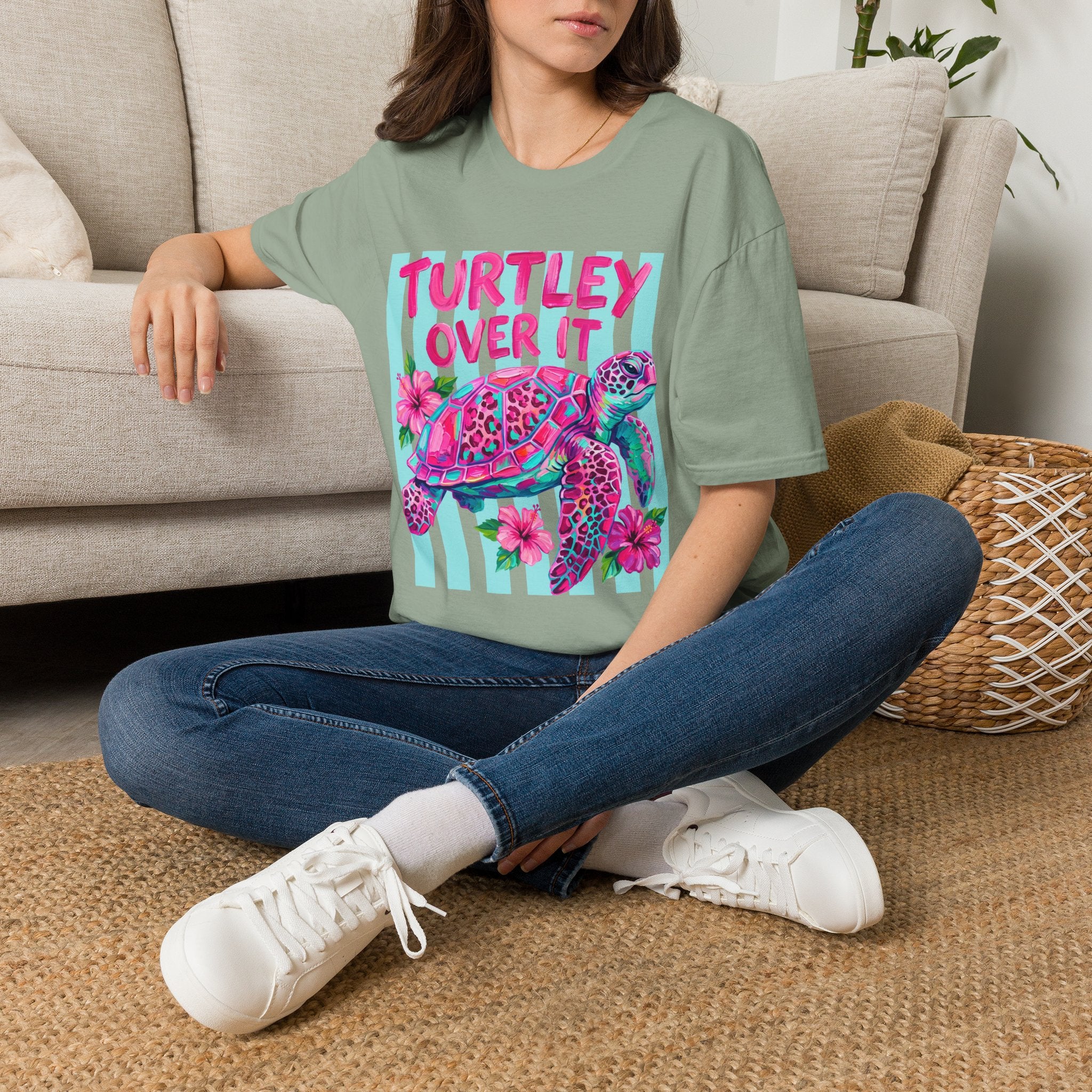 Turtley Over It T-Shirt — Tropical Pink Sea Turtle Graphic Tee