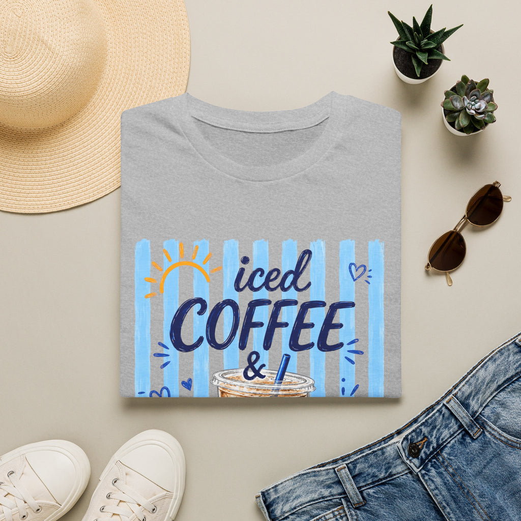 Iced Coffee & Sunshine T-Shirt — Cute Blue Striped Summer Tee