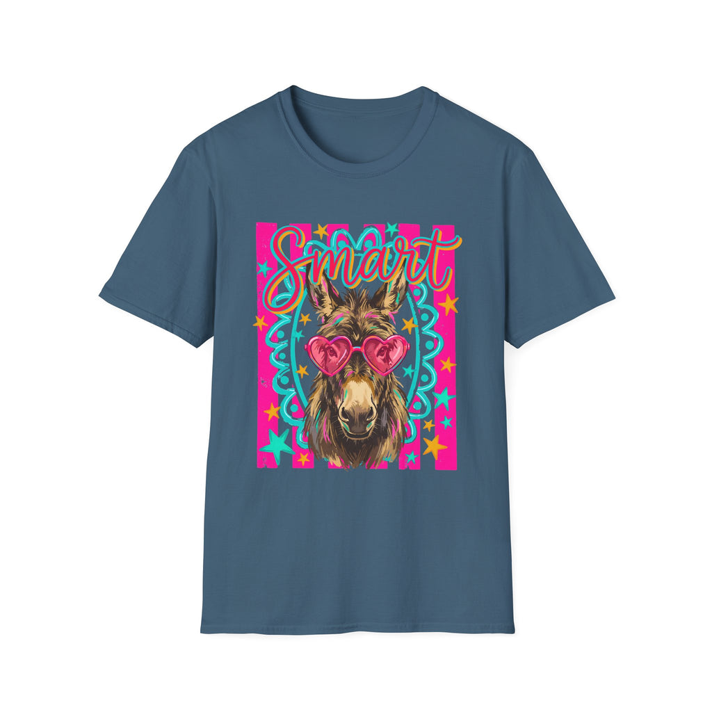 Smart Donkey T-Shirt — Colorful Heart-Sunglasses Graphic Tee for Animal Lovers
