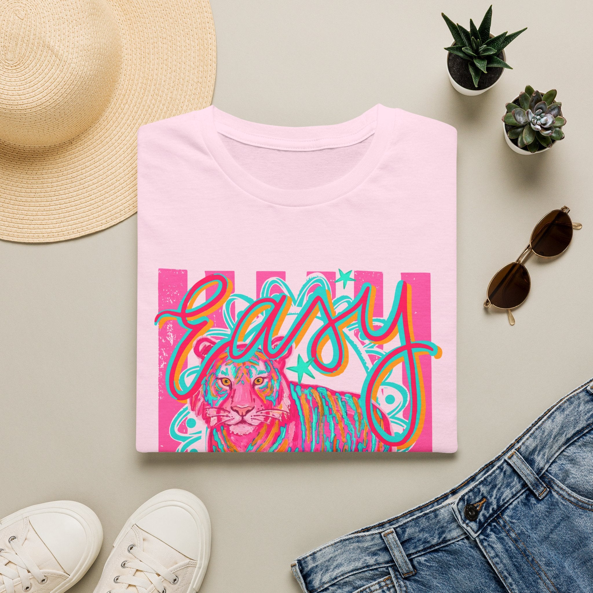 Easy Tiger T-Shirt — Colorful Retro Neon Tiger Graphic