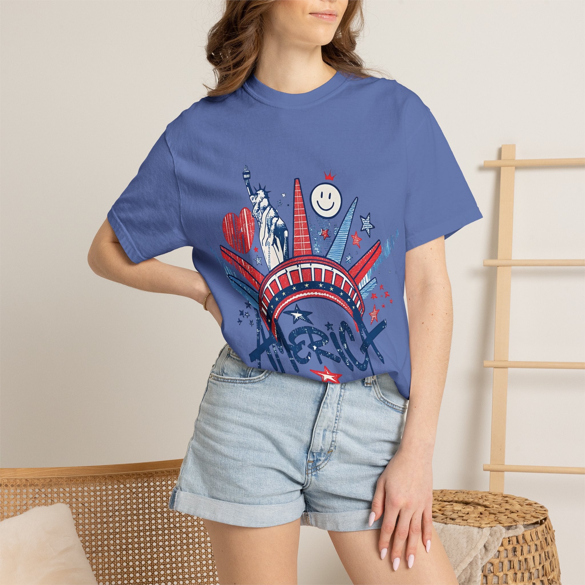 America Graphic T-Shirt — Patriotic Statue of Liberty 4th of July Tee