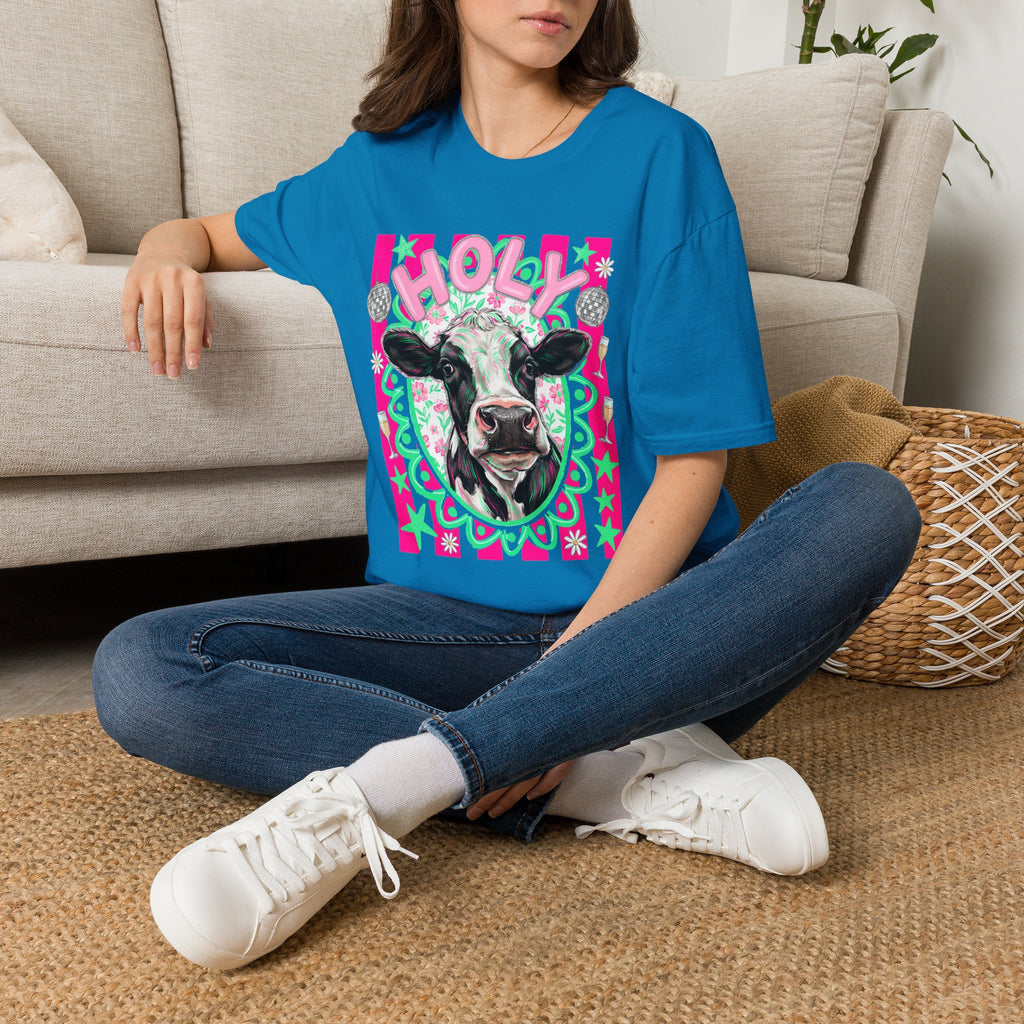 Holly Cow Graphic T-Shirt — Festive Cow Art Tee