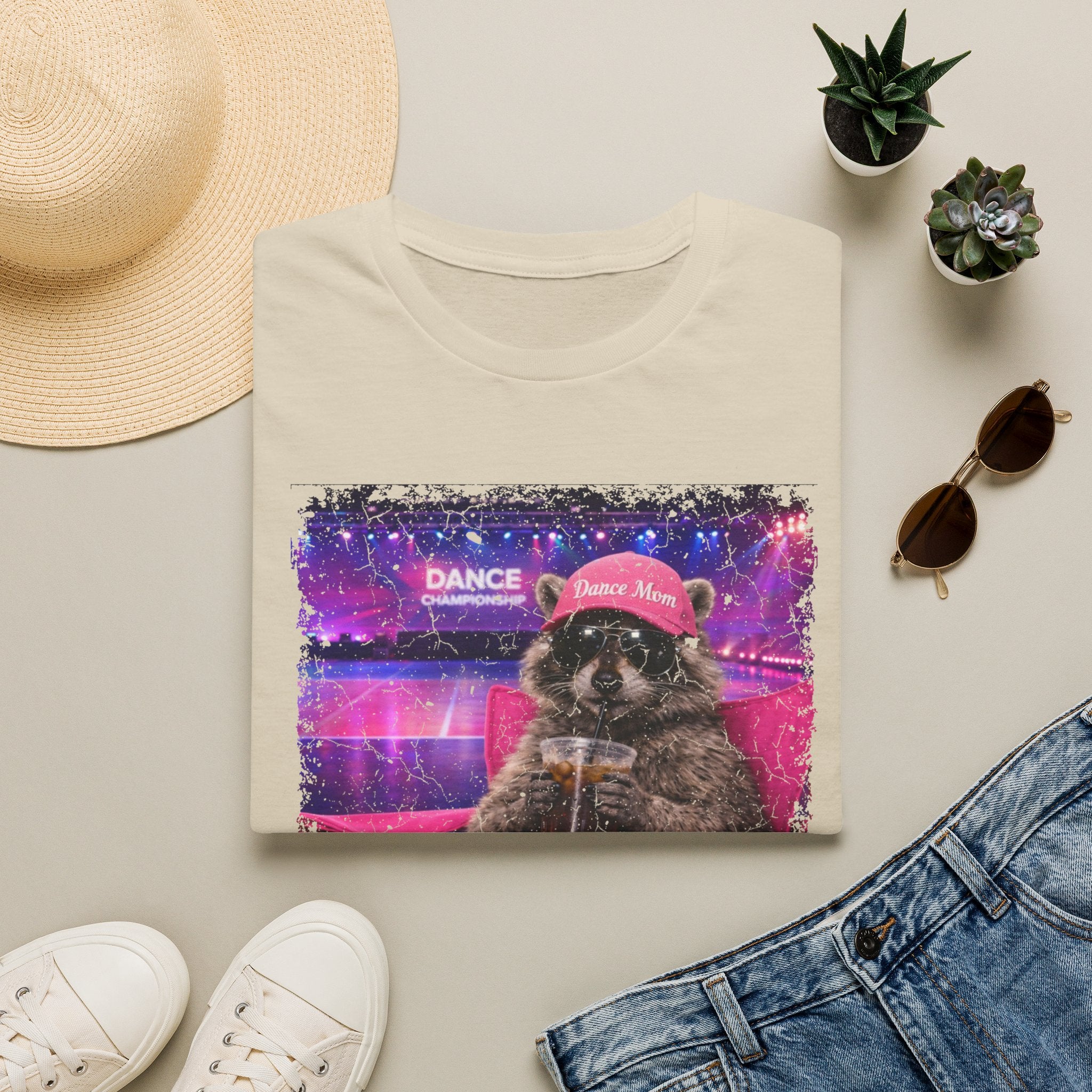 Raccoon ‘Dance’ Graphic T-Shirt — Retro Neon Wildlife Tee