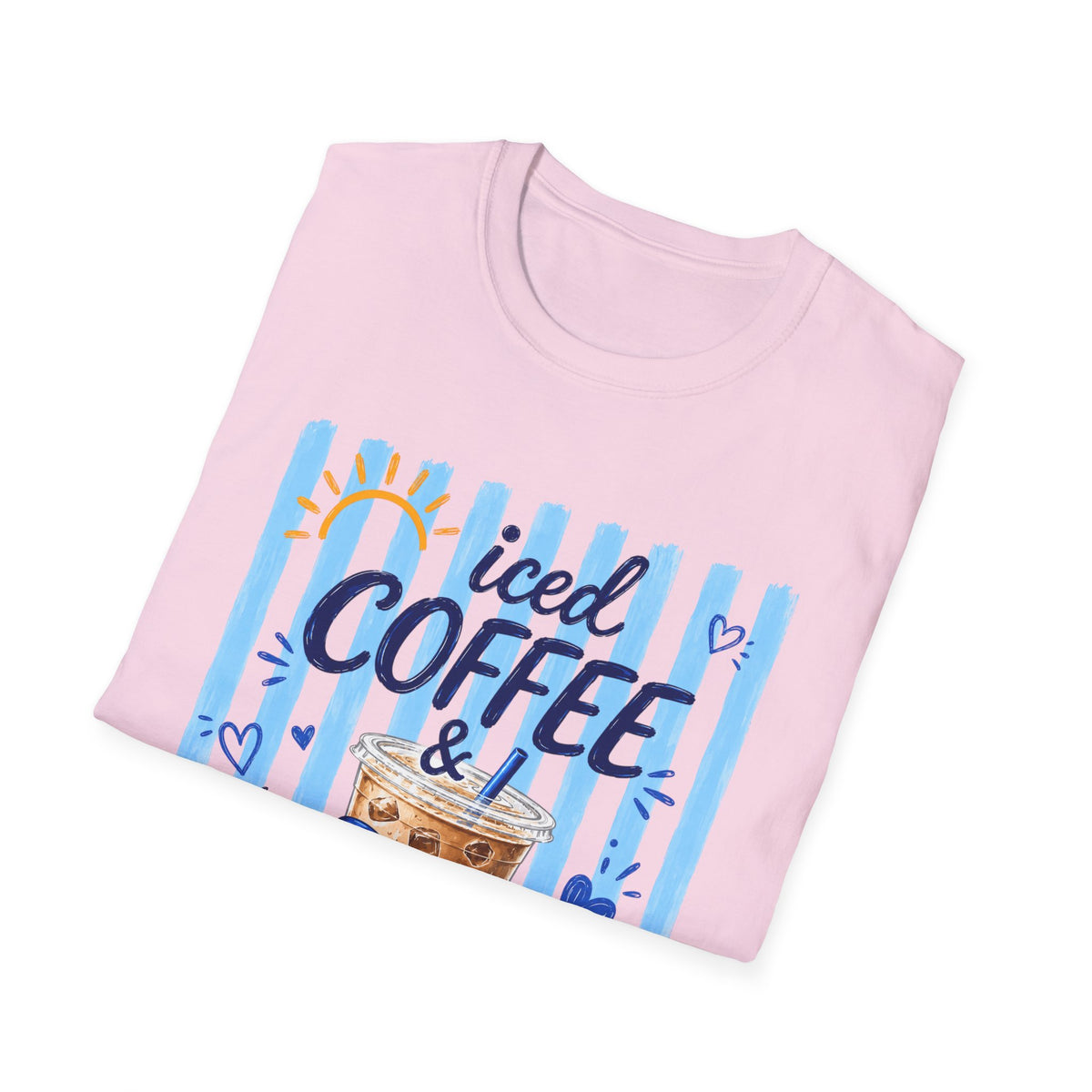 Iced Coffee & Sunshine T-Shirt — Cute Blue Striped Summer Tee