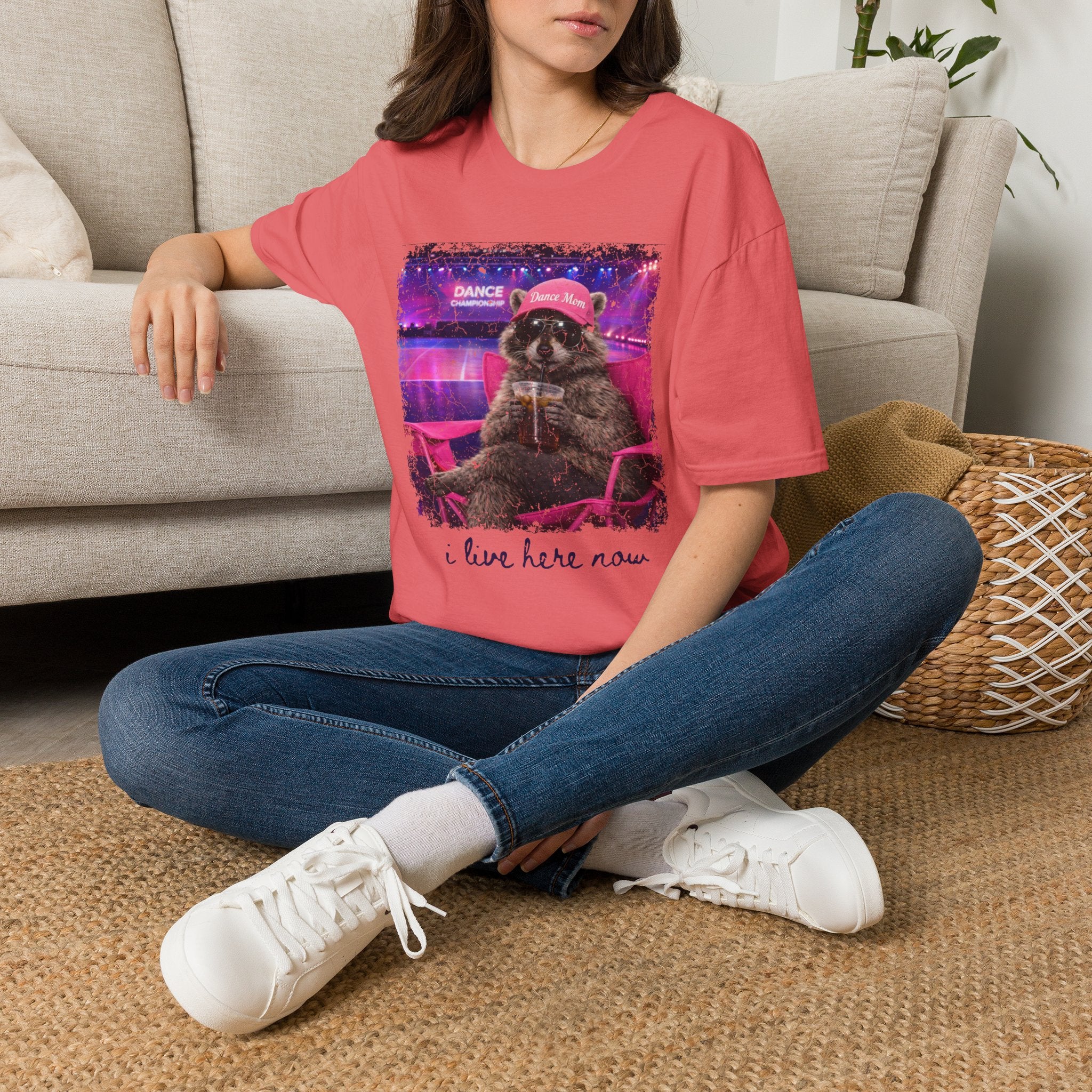 Raccoon ‘Dance’ Graphic T-Shirt — Retro Neon Wildlife Tee