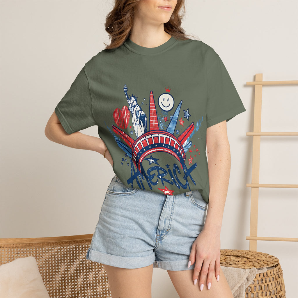 America Graphic T-Shirt — Patriotic Statue of Liberty 4th of July Tee