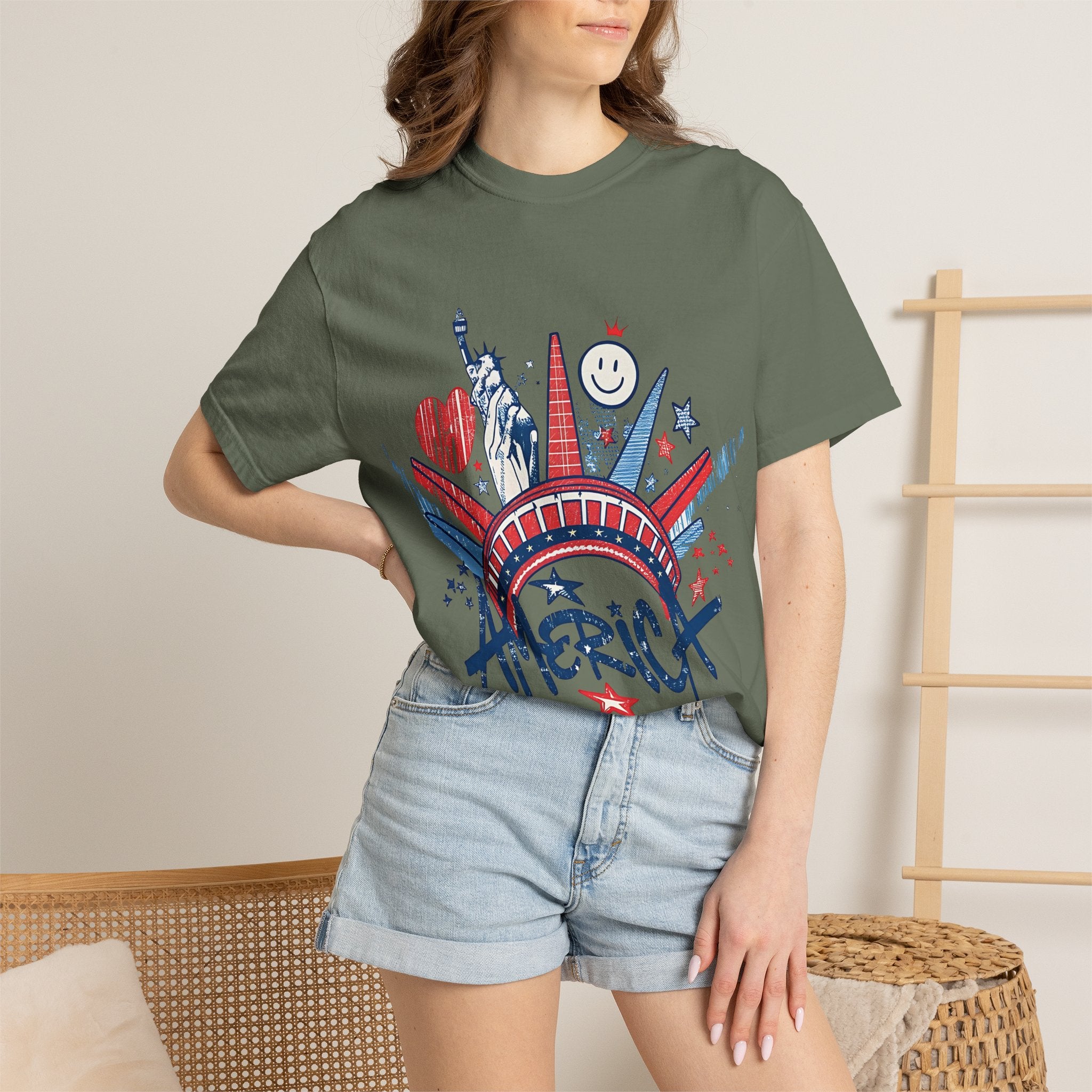America Graphic T-Shirt — Patriotic Statue of Liberty 4th of July Tee