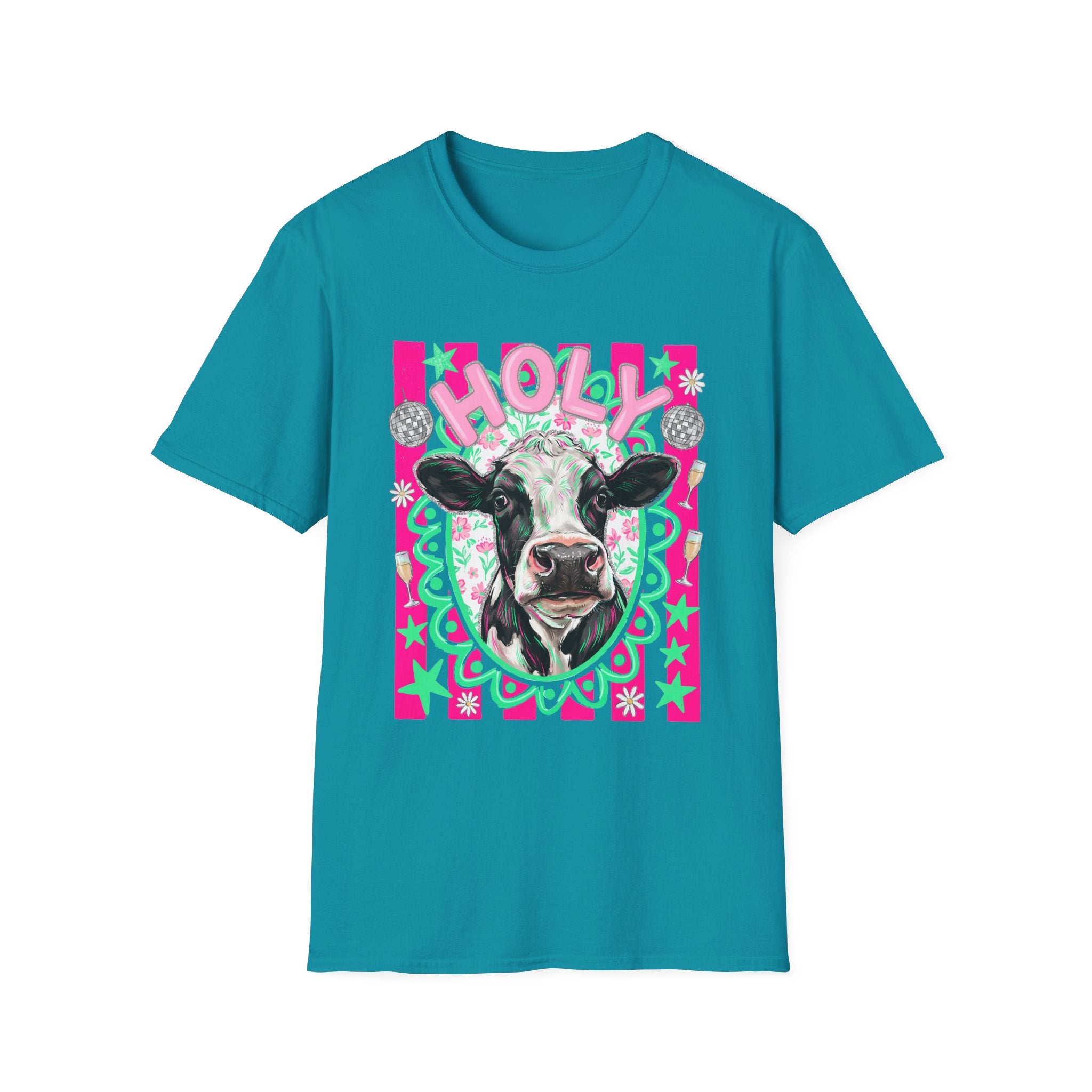 Holly Cow Graphic T-Shirt — Festive Cow Art Tee