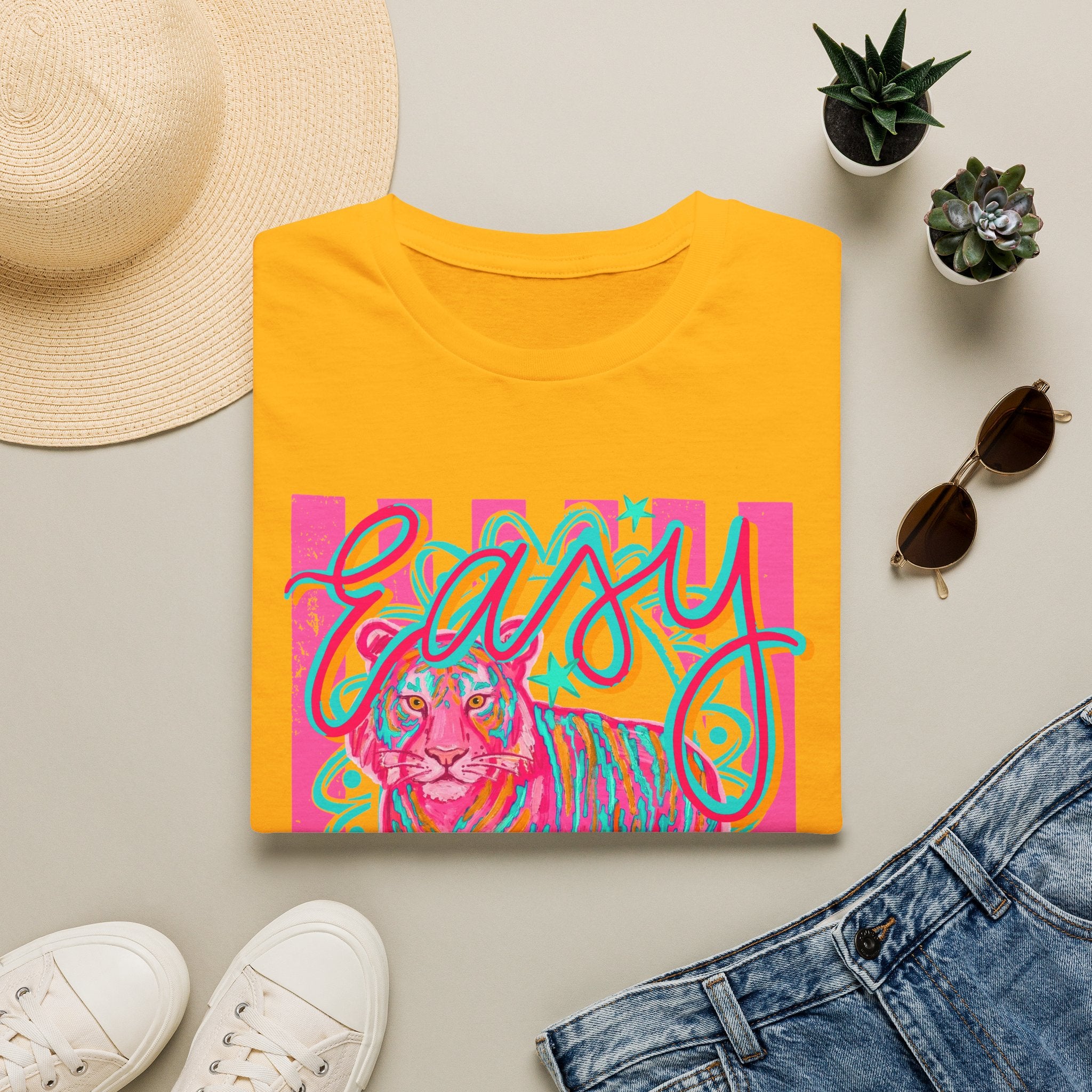 Easy Tiger T-Shirt — Colorful Retro Neon Tiger Graphic