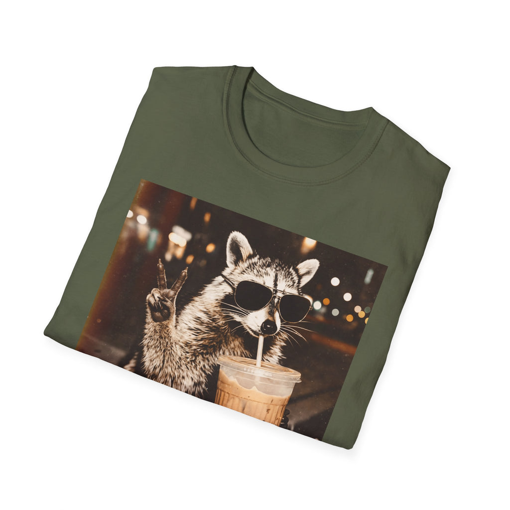 Raccoon Drinking Iced Coffee T-Shirt