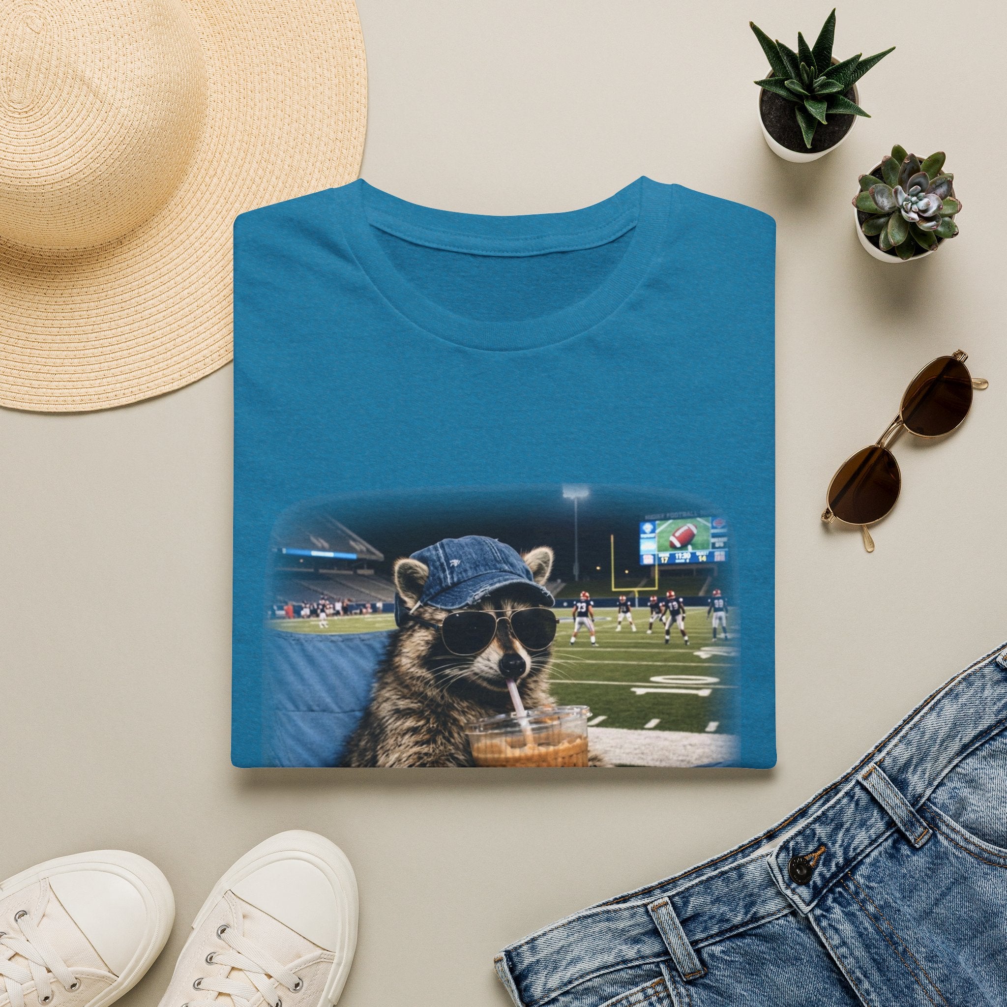 Raccoon Football Stadium Tee – "I Live Here Now" Graphic T-Shirt