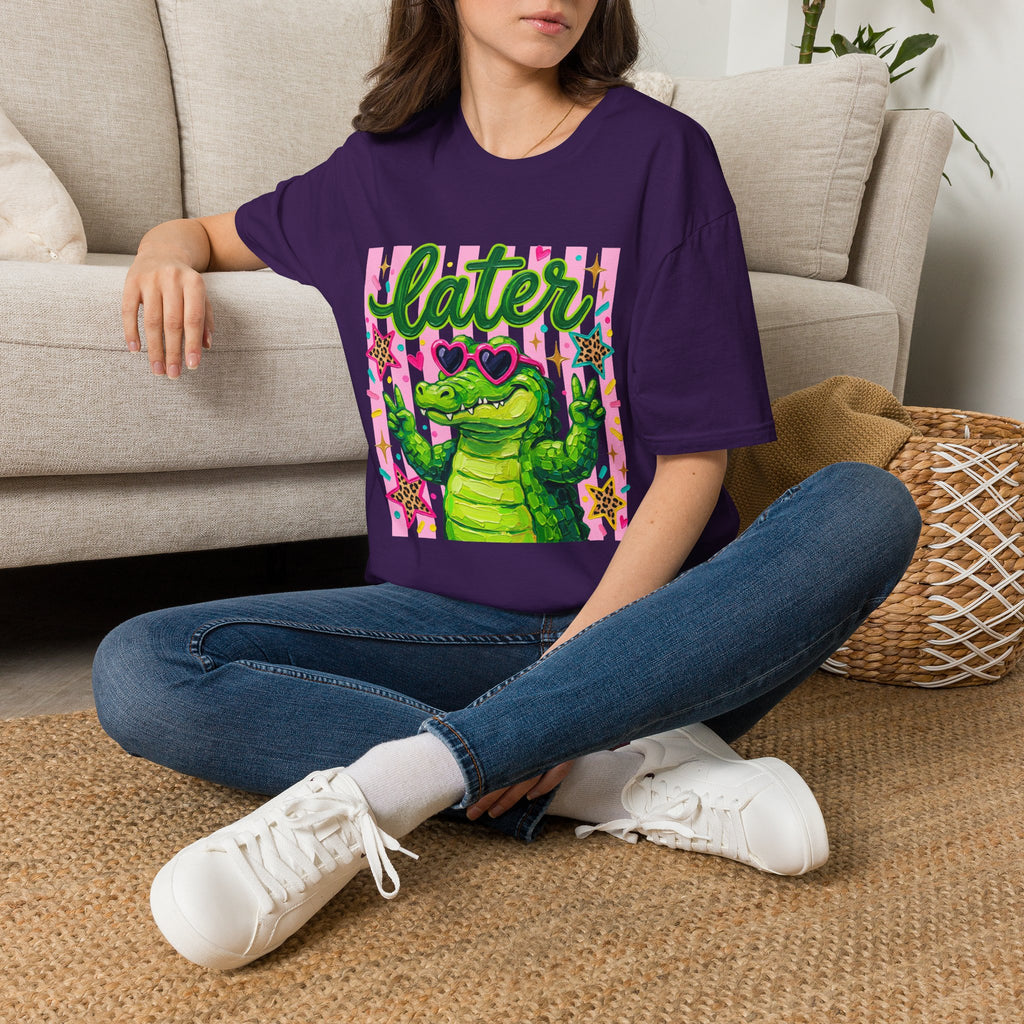 Later Alligator T-Shirt — Cute Retro Croc Graphic Tee with Heart Sunglasses