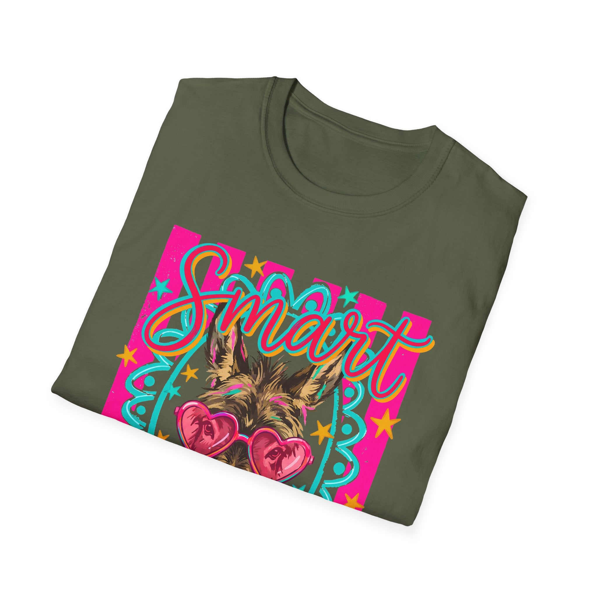 Smart Donkey T-Shirt — Colorful Heart-Sunglasses Graphic Tee for Animal Lovers
