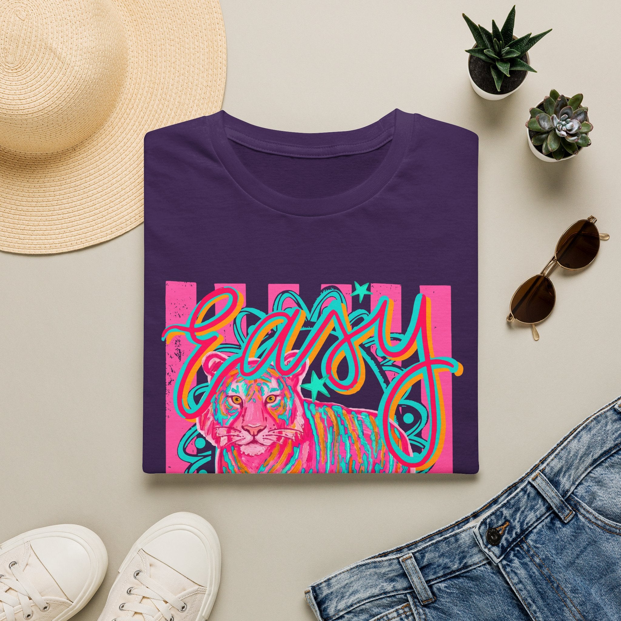 Easy Tiger T-Shirt — Colorful Retro Neon Tiger Graphic