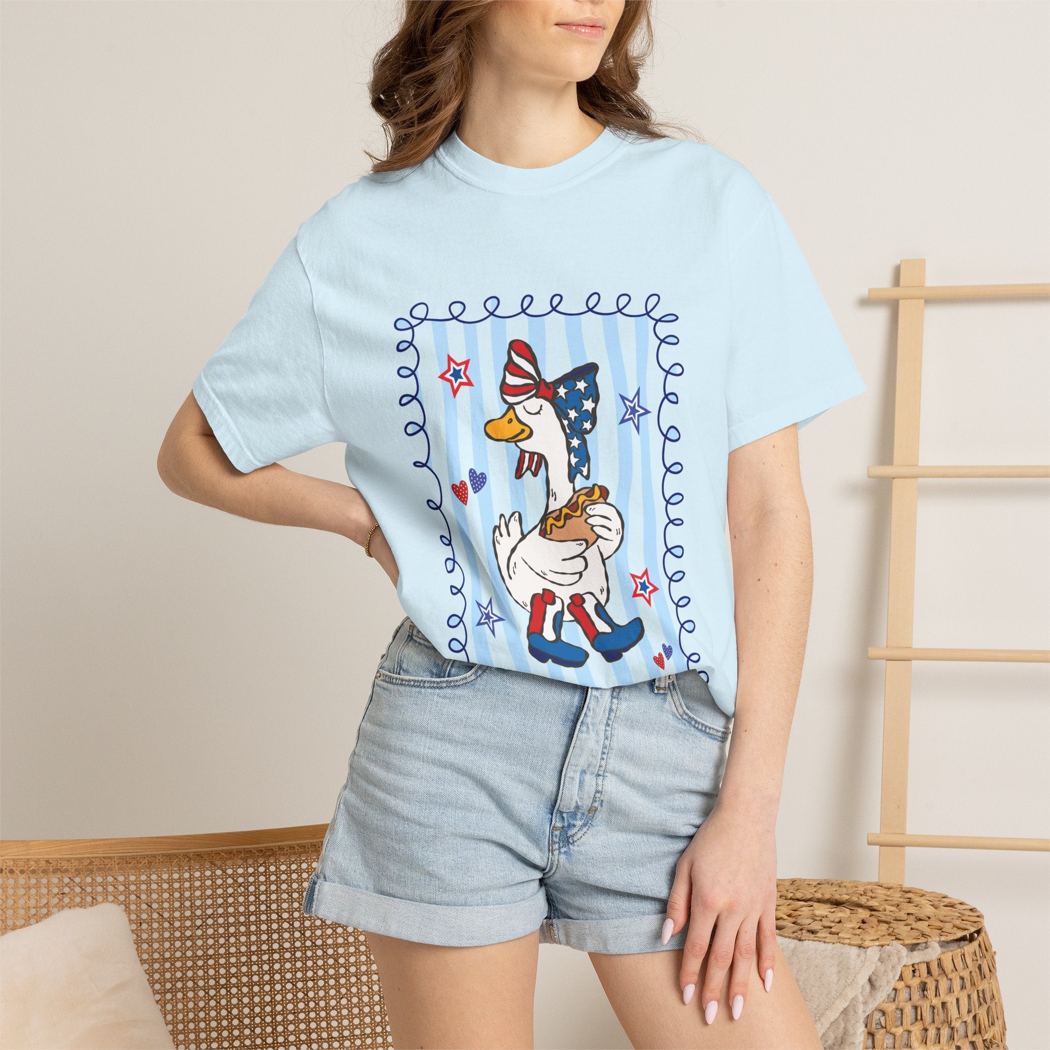 Patriotic Goose Graphic T-Shirt — "Proud Mama" Americana Tee