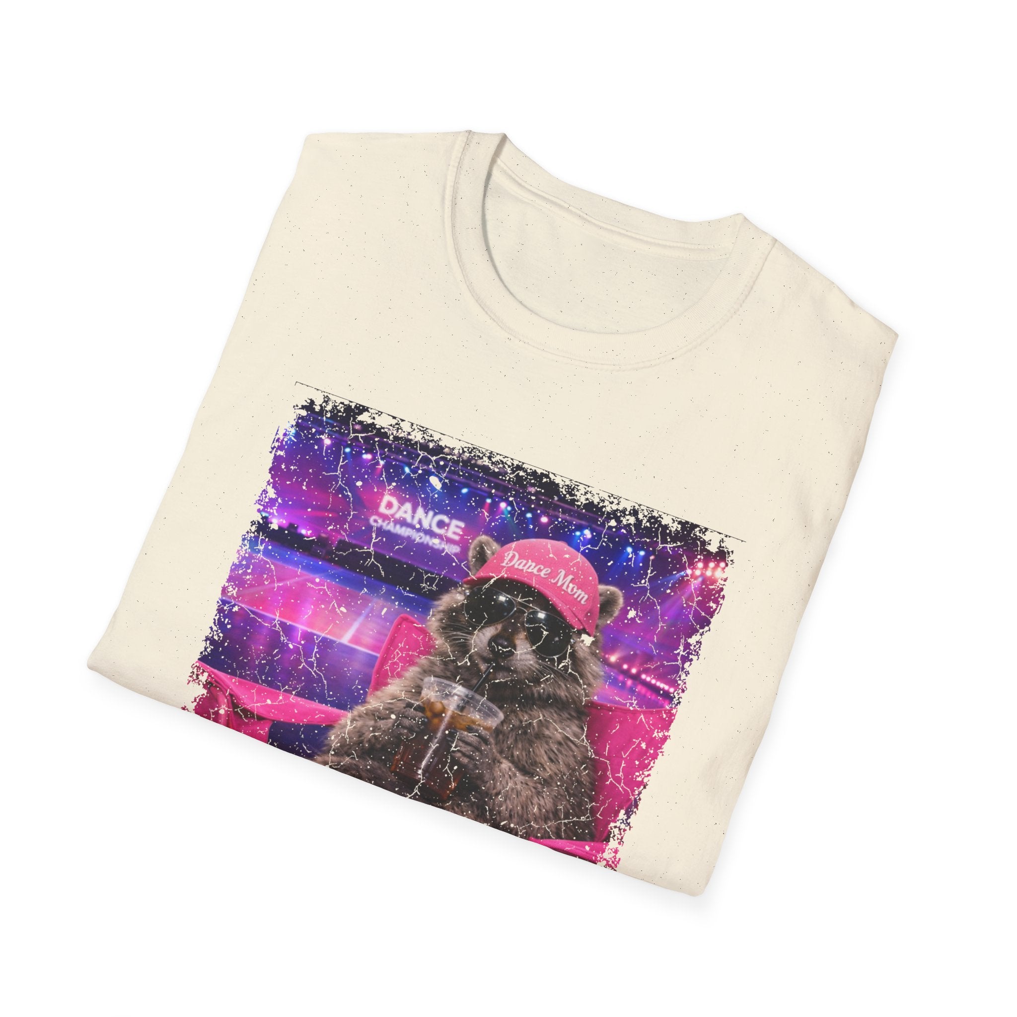 Retro Neon Raccoon T-Shirt — "Live Here Now" Vintage Aesthetic Tee