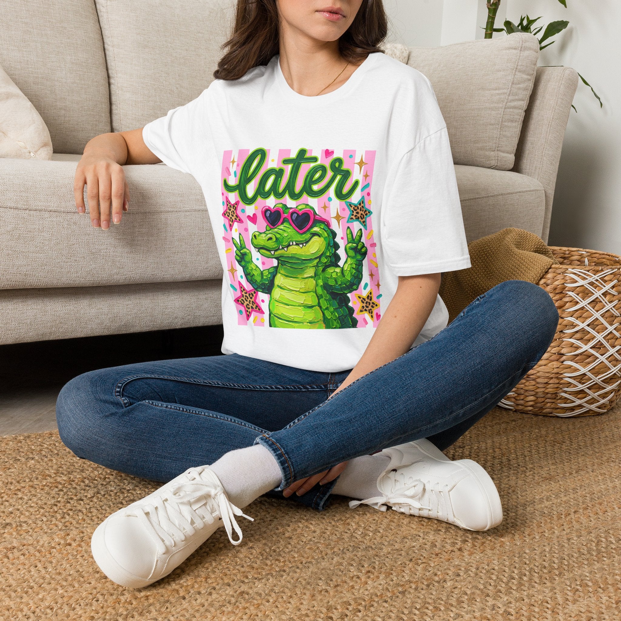 Later Alligator T-Shirt — Cute Retro Croc Graphic Tee with Heart Sunglasses