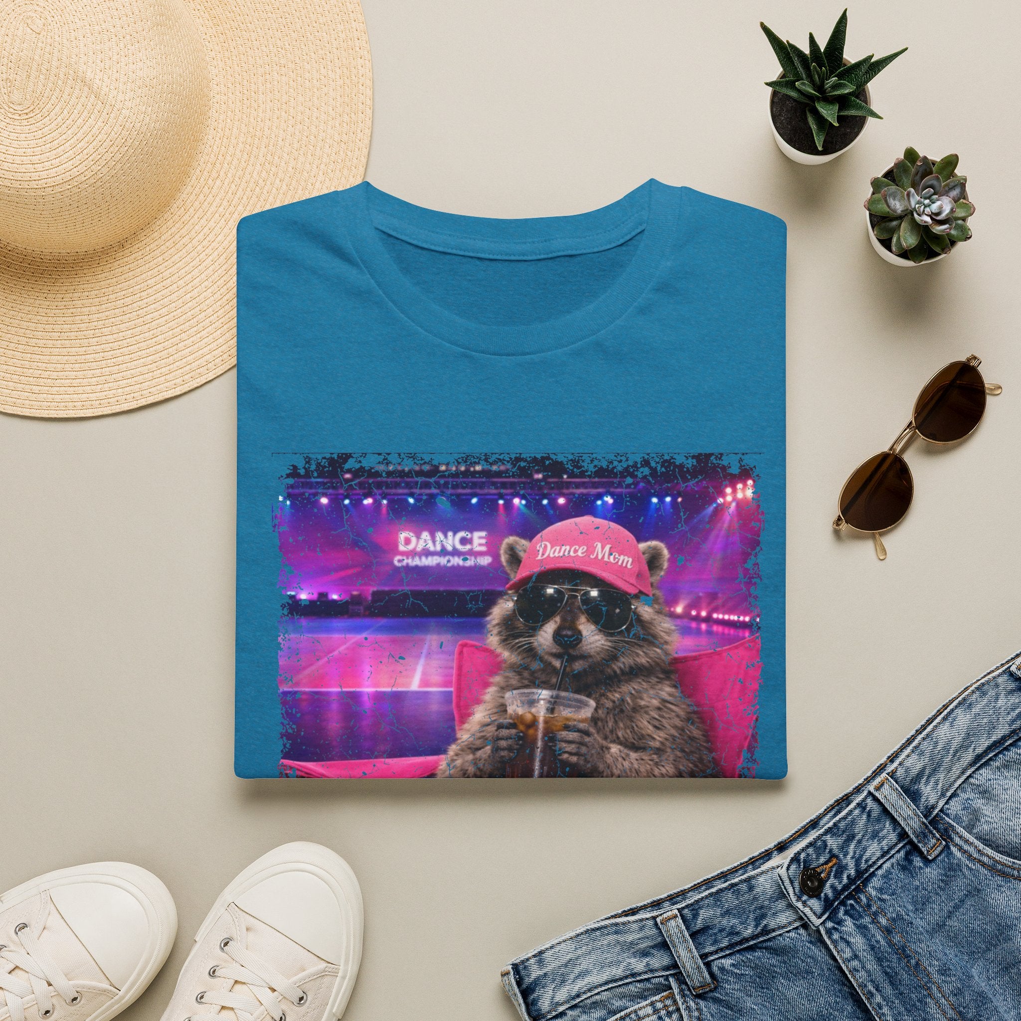 Raccoon ‘Dance’ Graphic T-Shirt — Retro Neon Wildlife Tee