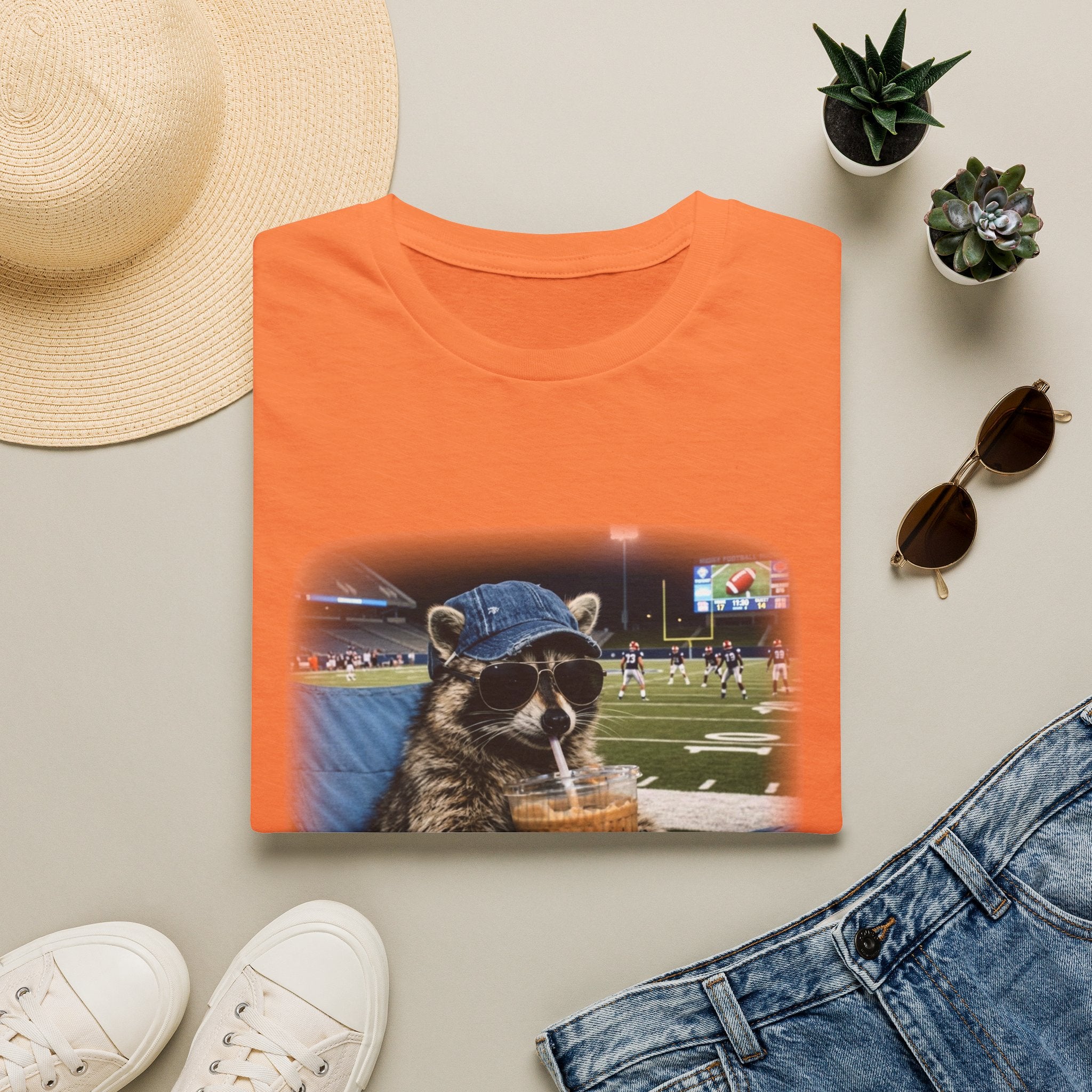 Raccoon Football Stadium Tee – "I Live Here Now" Graphic T-Shirt