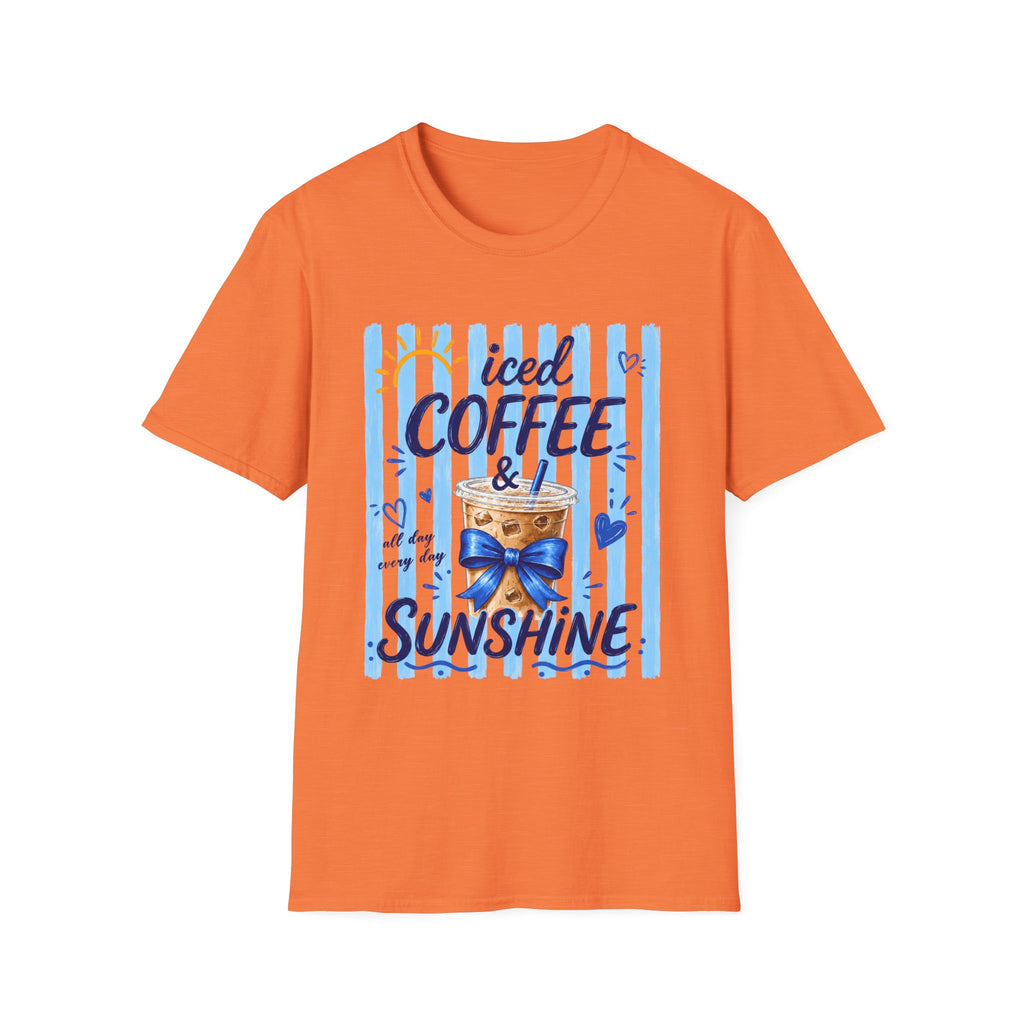 Iced Coffee & Sunshine T-Shirt — Cute Blue Striped Summer Tee