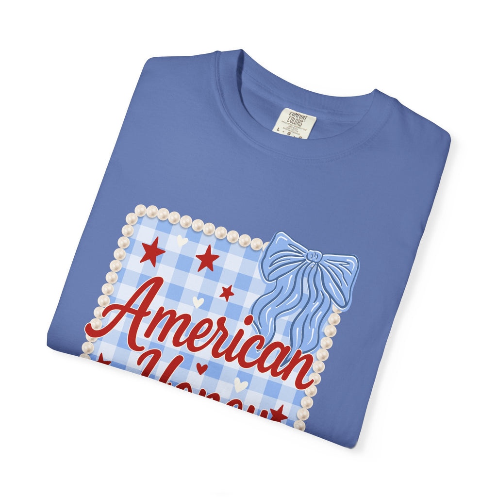 American Honey T-Shirt — Patriotic Gingham Graphic Tee