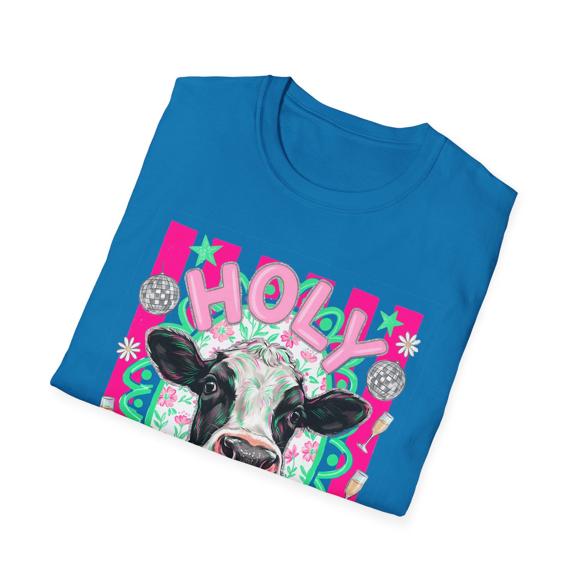 Holly Cow Graphic T-Shirt — Festive Cow Art Tee