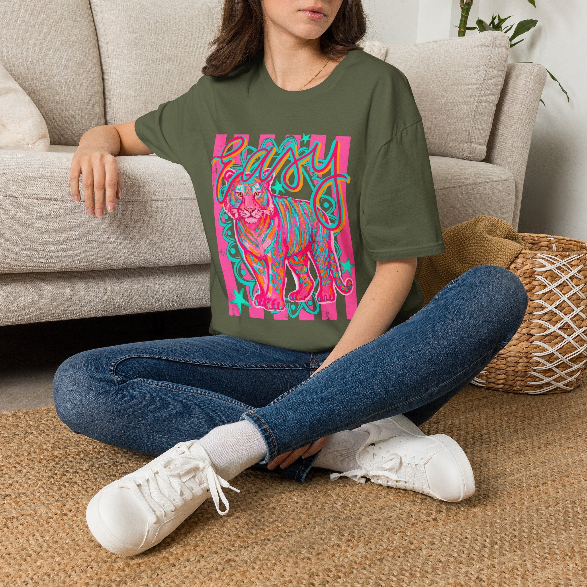 Easy Tiger T-Shirt — Colorful Retro Neon Tiger Graphic