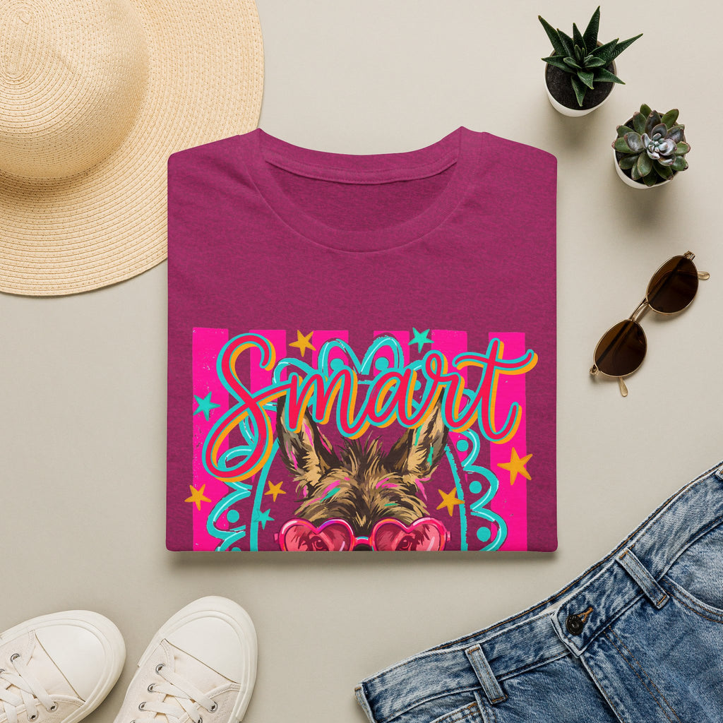 Smart Donkey T-Shirt — Colorful Heart-Sunglasses Graphic Tee for Animal Lovers