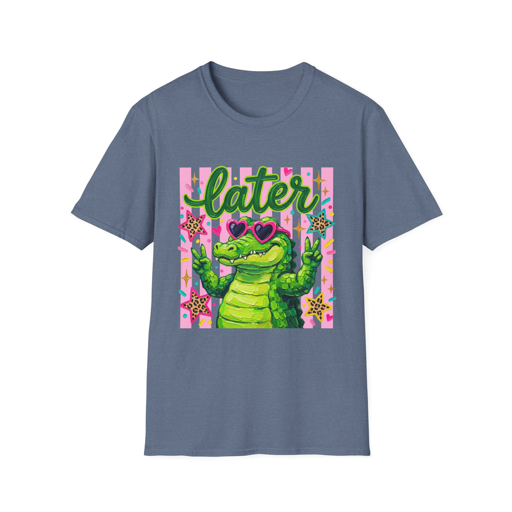 Later Alligator T-Shirt — Cute Retro Croc Graphic Tee with Heart Sunglasses
