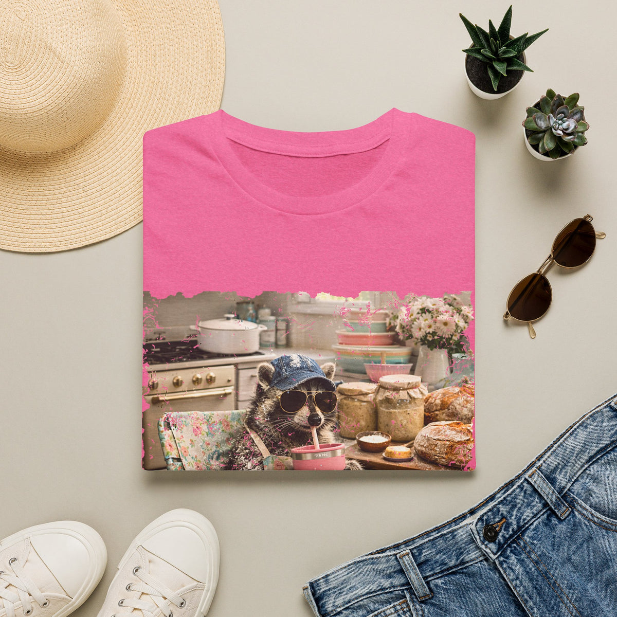 Raccoon Sourdough Vintage Graphic T-Shirt — Cozy Cottagecore Animal Print