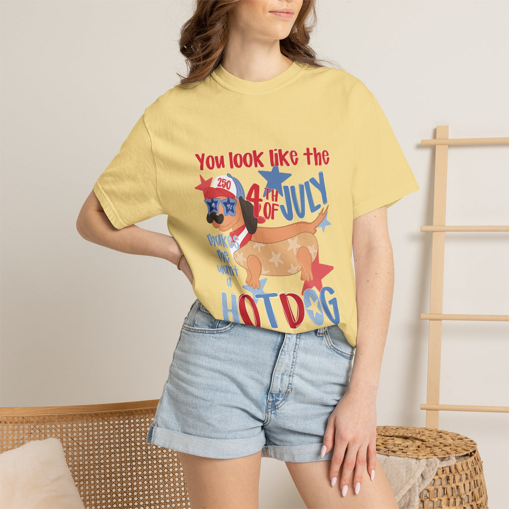 4th of July Hot Dog T-Shirt — "You Look Like the 4th of July Hotdog" Patriotic BBQ Tee